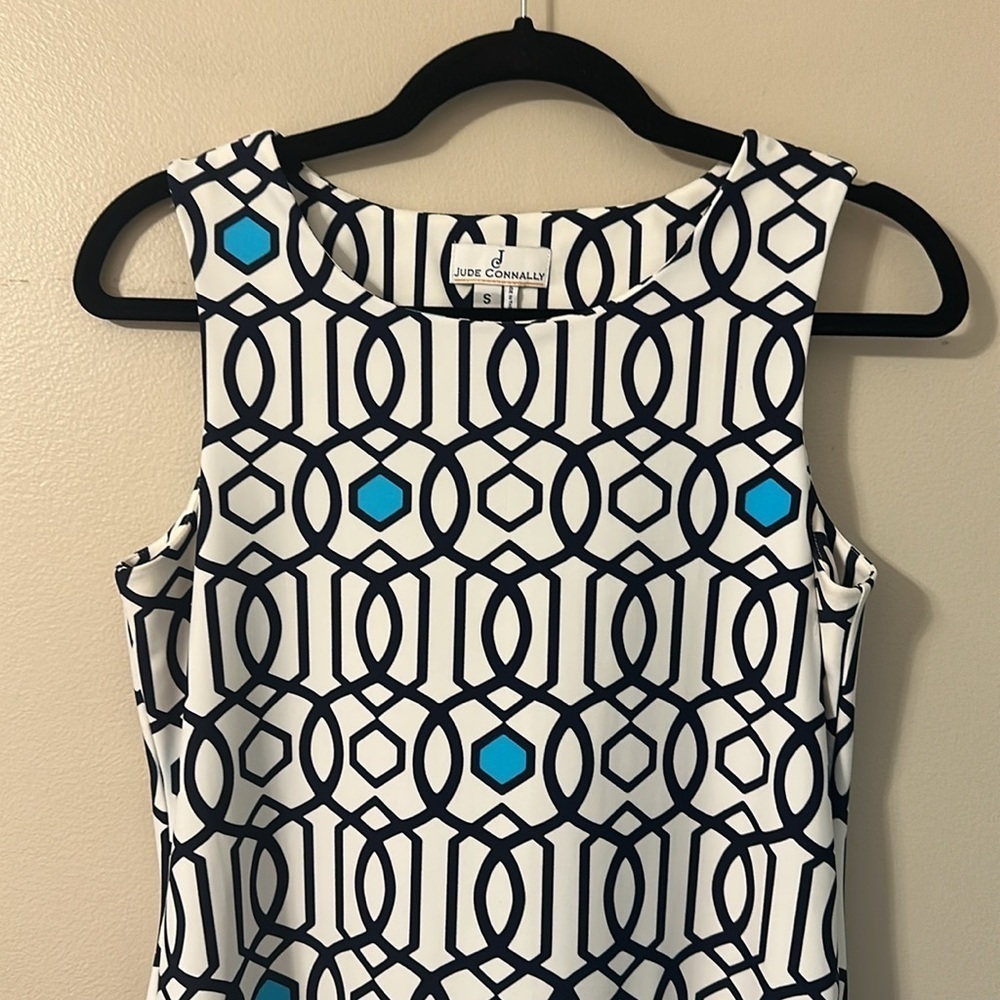 Jude Connally Beth Dress Navy & White Sheath Mini Dress Sz Small Resortwear - Picture 4 of 6